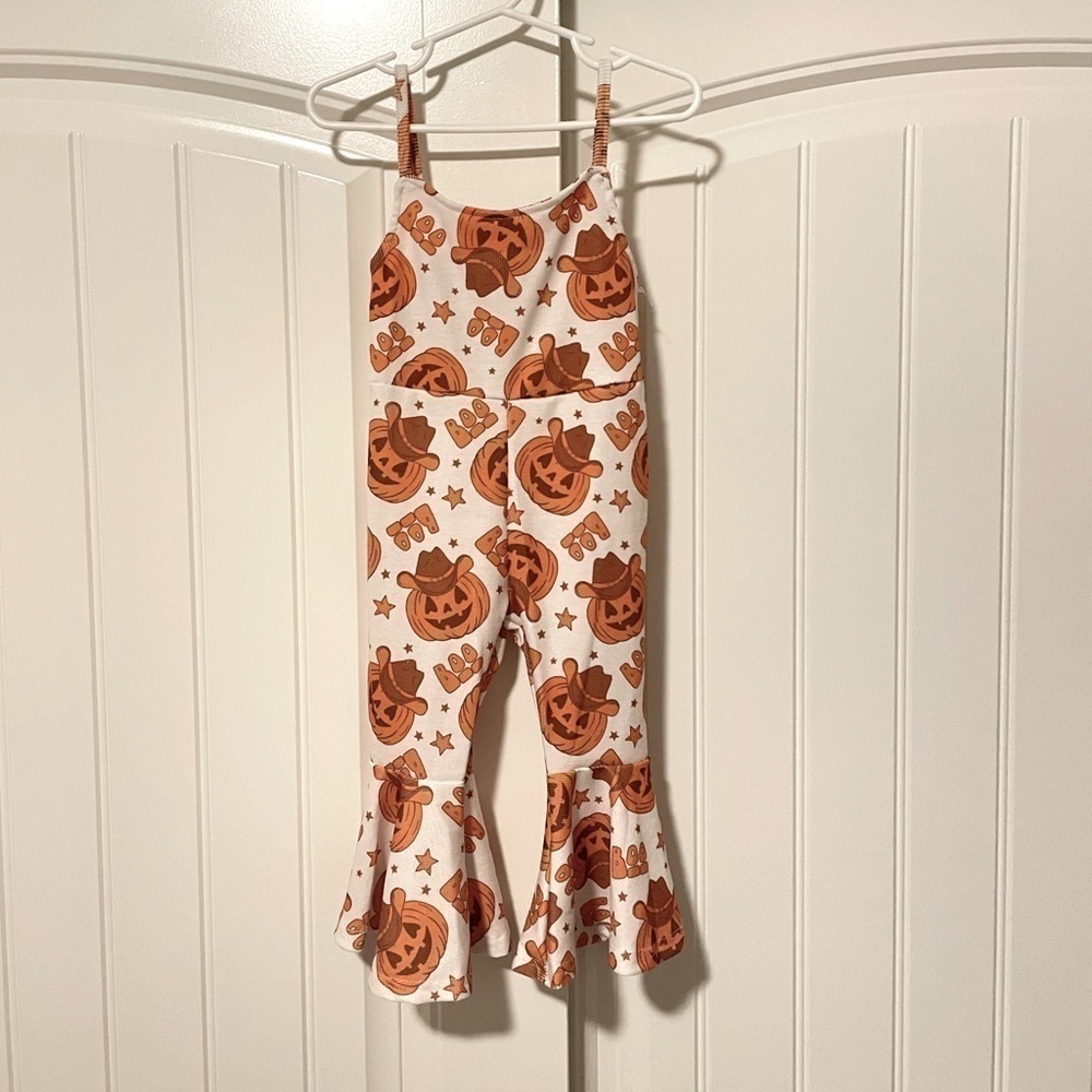 Toddler/ baby one piece bell bottom fall cowboy pumpkin onesie jumpsuit 12-18 mo
